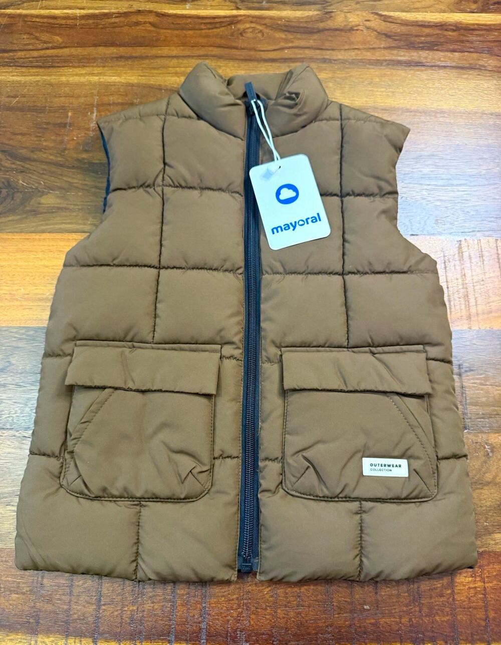 Mayoral Boys Brown Puffer Vest Size 4 Full Zip Pockets 100% Polyester